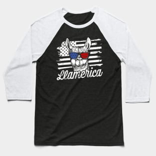 Llamerica Patriotic Llama - Funny Llama 4th of July Baseball T-Shirt